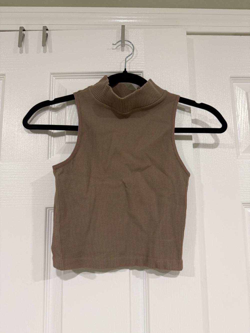 By Together Ribbed Mock Neck Crop Tank - Taupe Brown